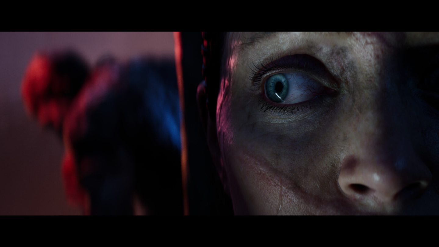 A close-up of Senua's face in Senua's Saga: Hellblade II, rendered in Unreal Engine 5